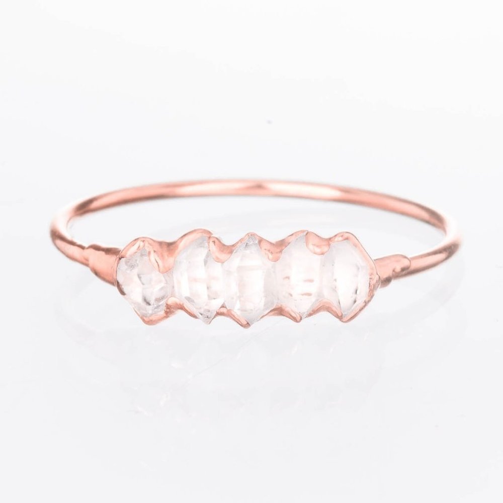 5 Stone Raw Herkimer Diamond Ring Handmade Multi Stone Ring